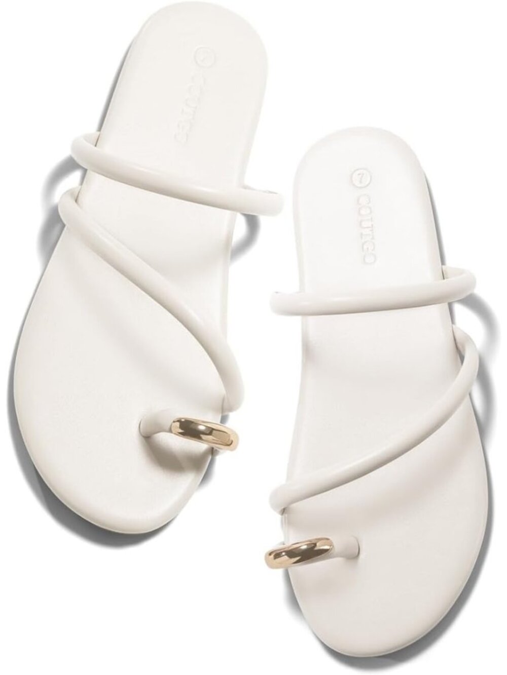 Women's White Summer Square Open Toe Flip Flops Slides Ring Toe Strappy Flats